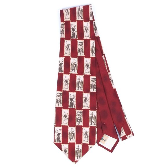 Classic Golfers Golf Scene Gallery Check Pattern Red Mens Island Silk Neck Tie - Picture 1 of 3